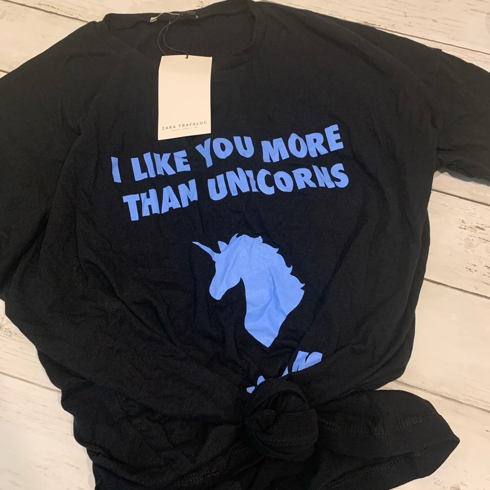 Zara I like you more than unicorns loose shirt